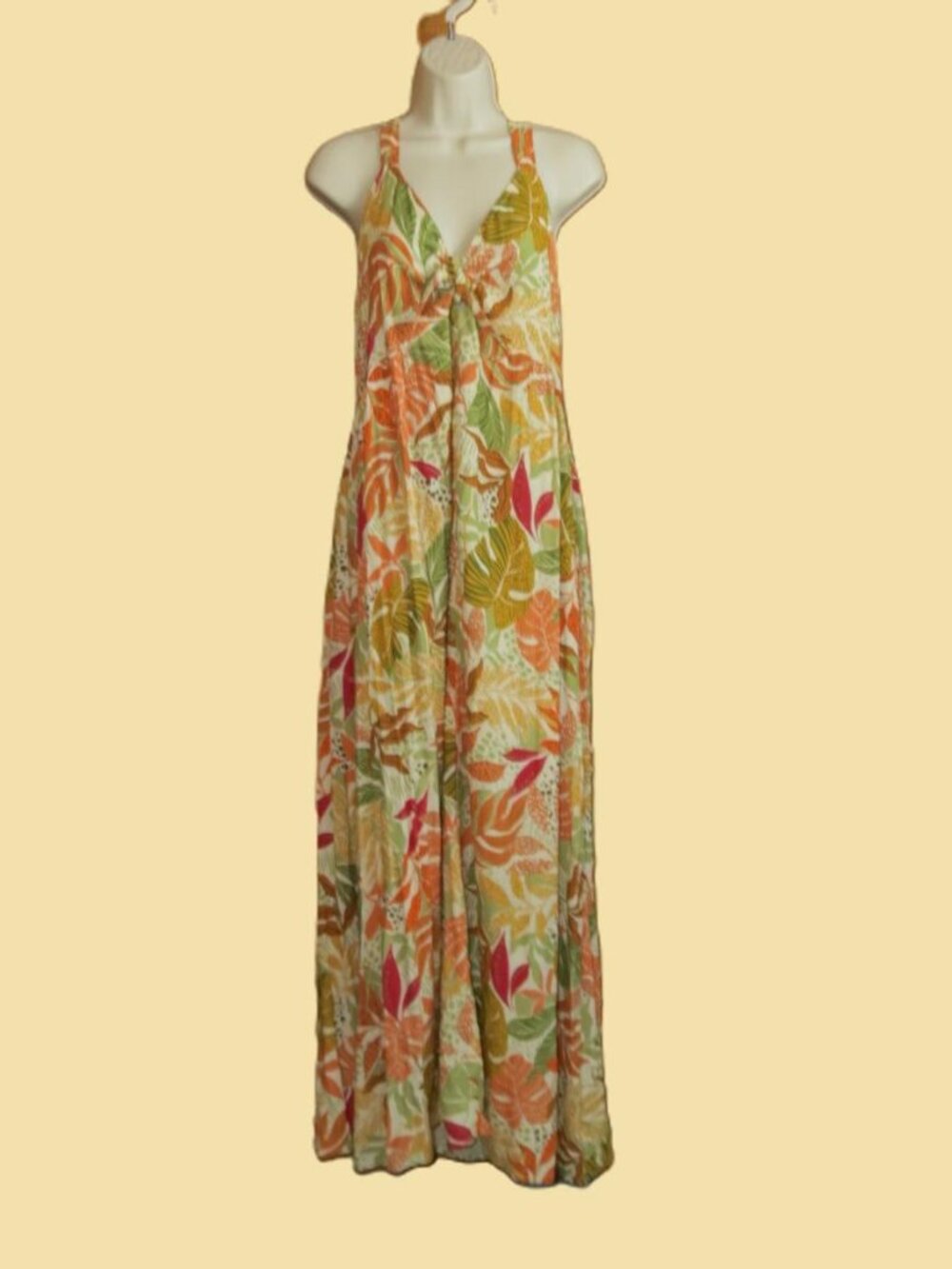 Goa Beachware by Japna Floral Maxi Dress Fall Colors Size Large
